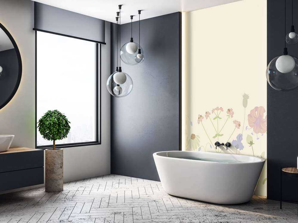 Field of flowers beige, old pink, green and lilac