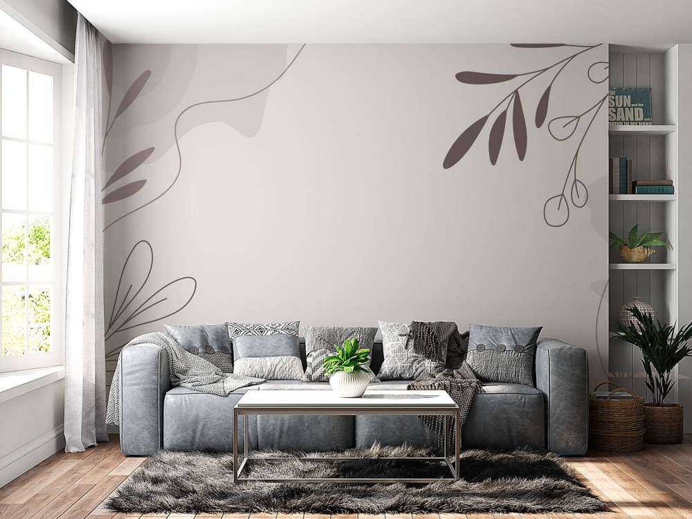 Paarse illustratie met planten en vormen