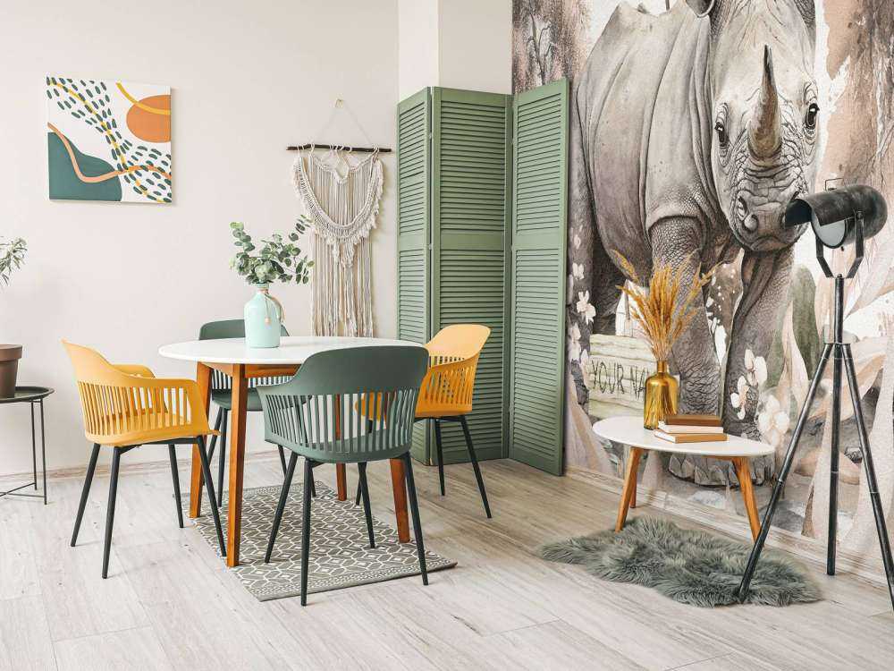 Baby rhino on the savannah taupe