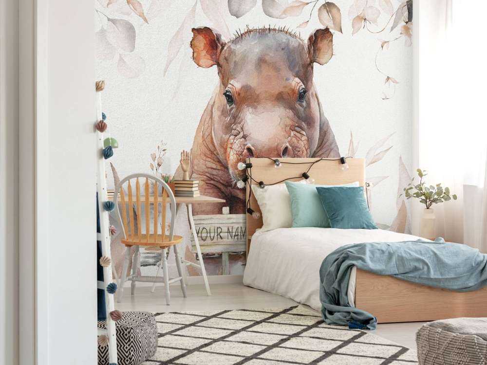 Baby hippo in the leaves taupe