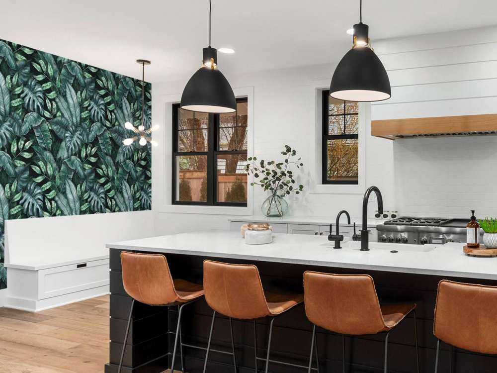 Botanical pattern with palm leaves