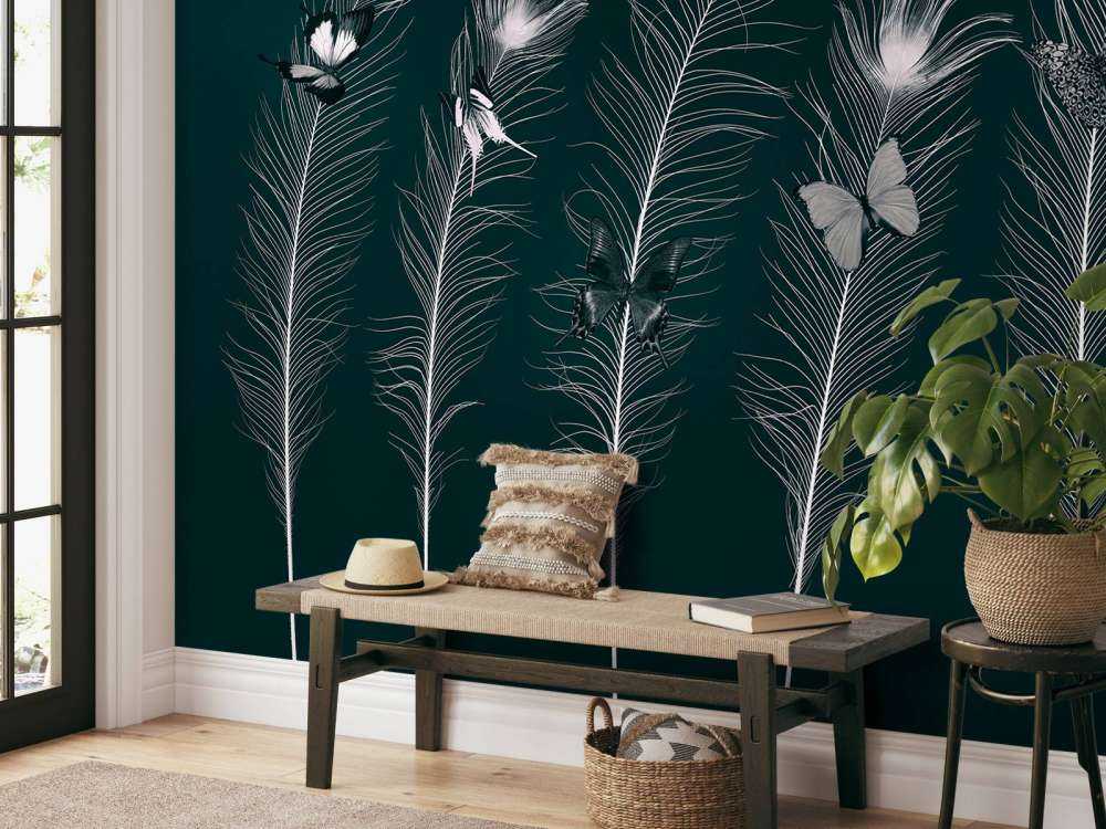 Butterflies on peacock feathers