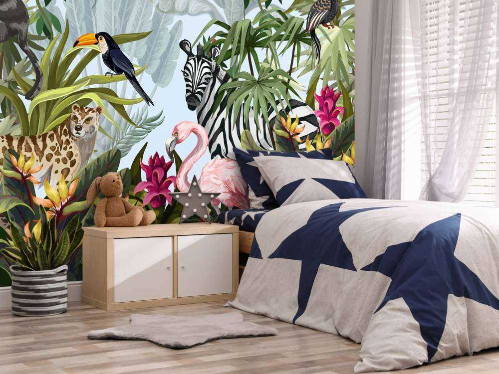 Colourful jungle with animals