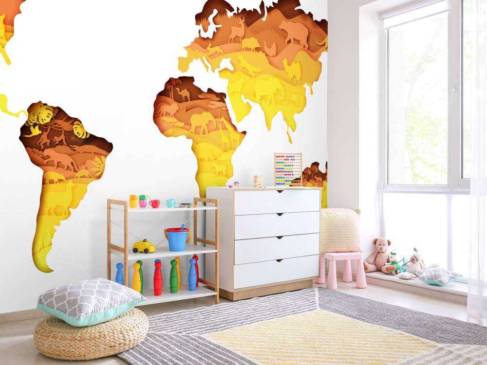 Dieren wereldkaart oranje tinten