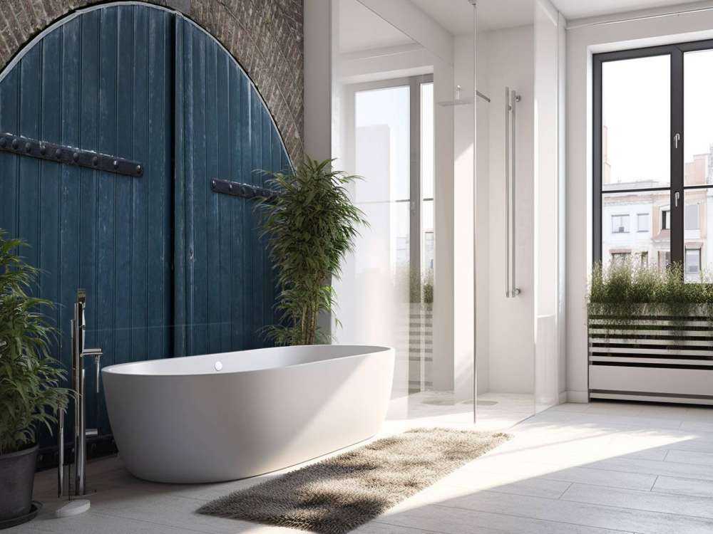 Bakstenen muur met blauwe deuren