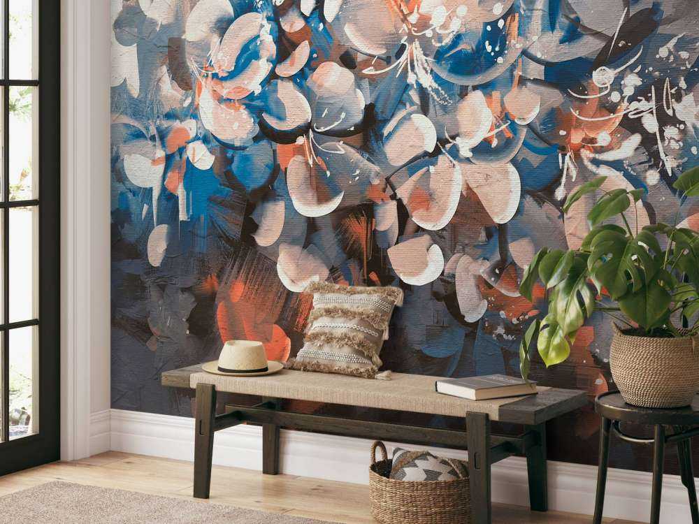 Abstract bloembladeren schilderij