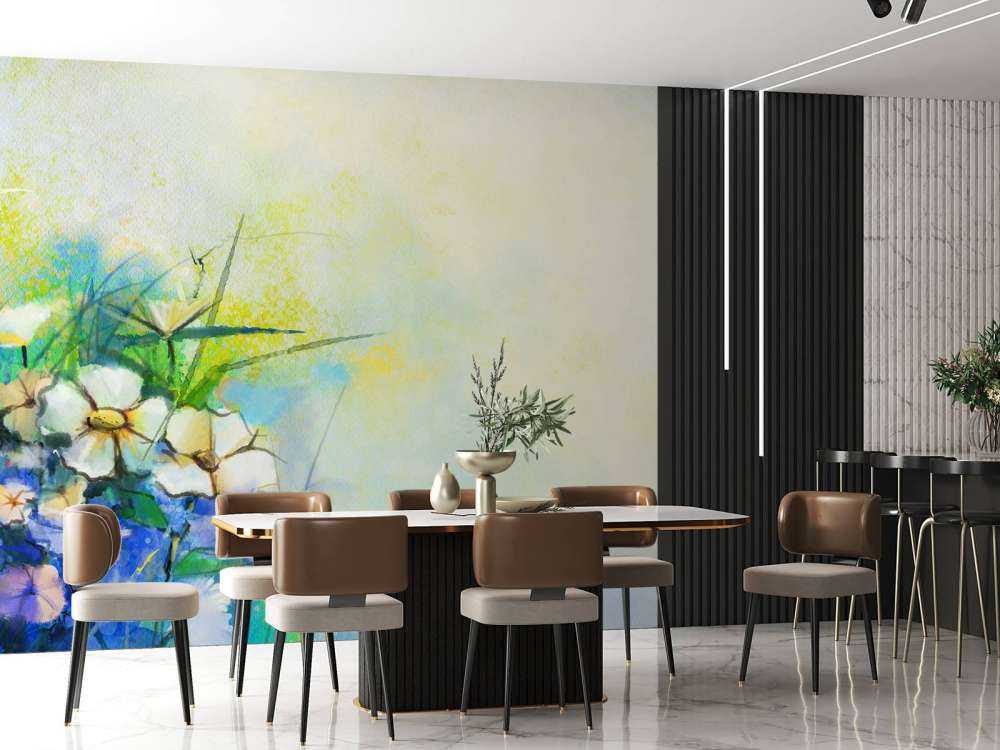 Bloemen schilderij met een wazige achtergrond