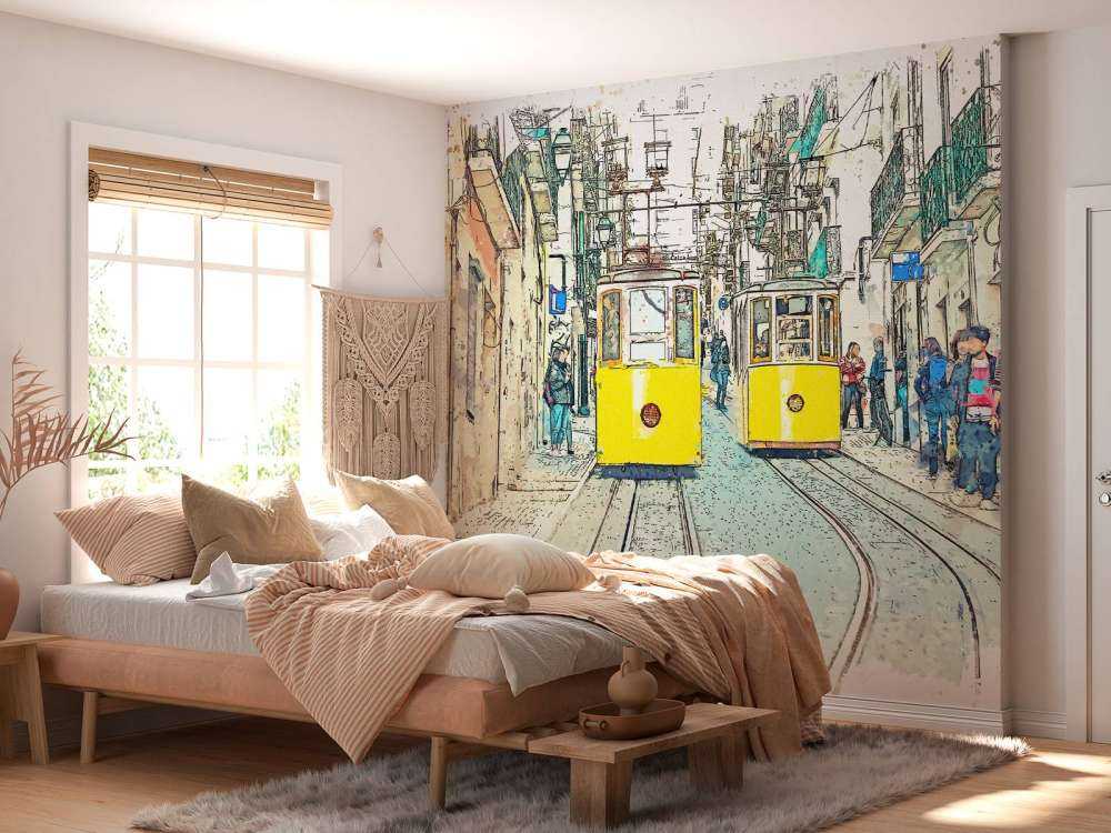 Trams in watercolour