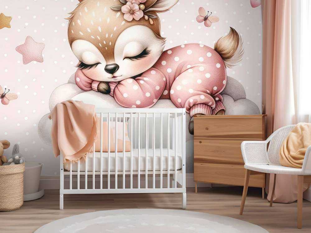 Sleeping little deer on a cloud