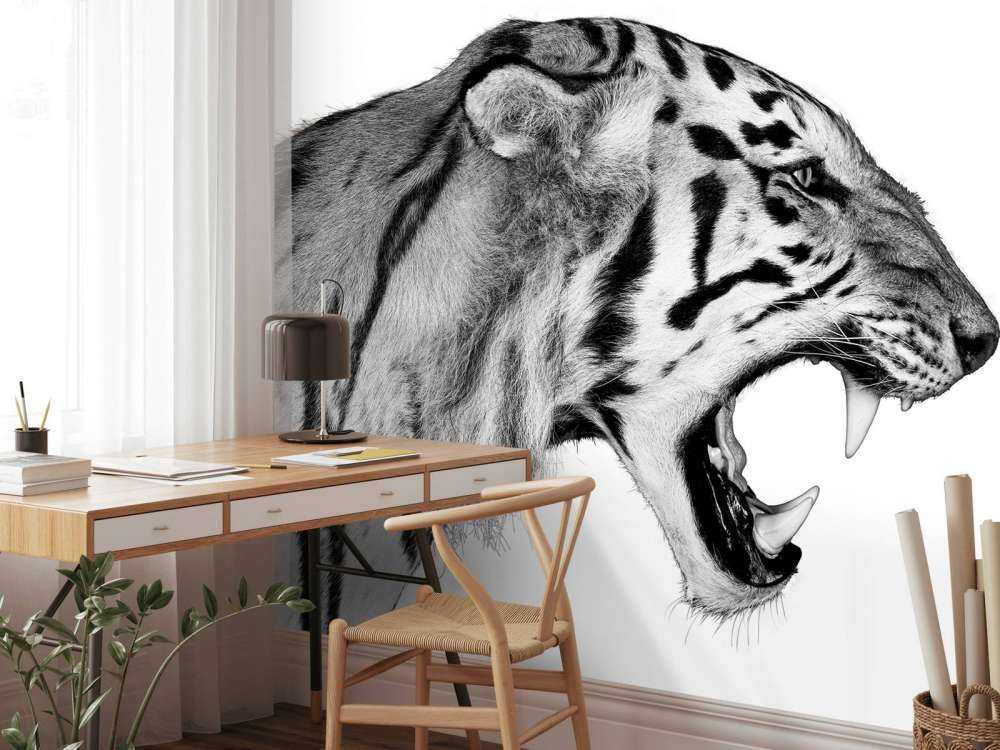 Roaring tiger white