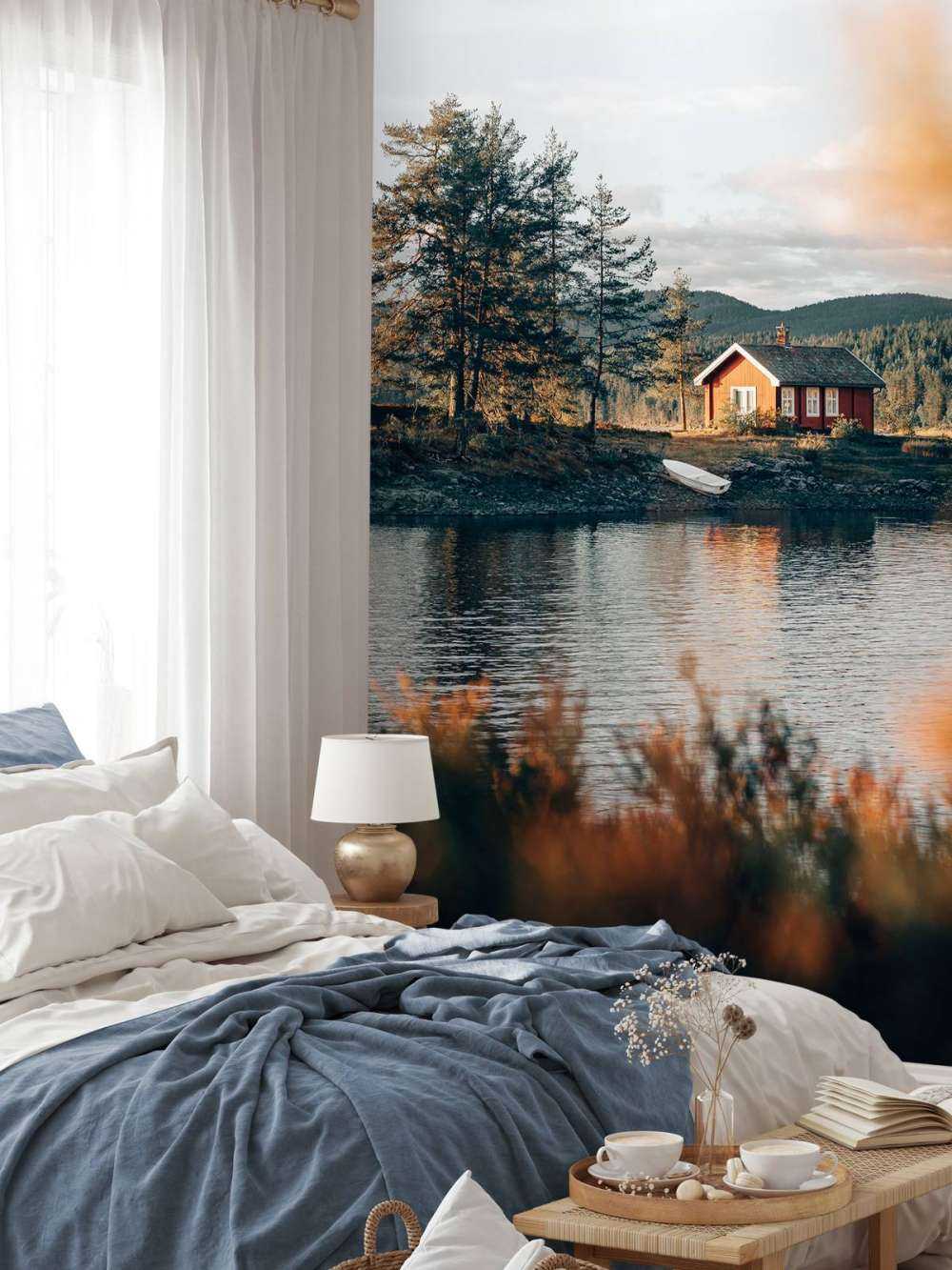 Red house by the lake