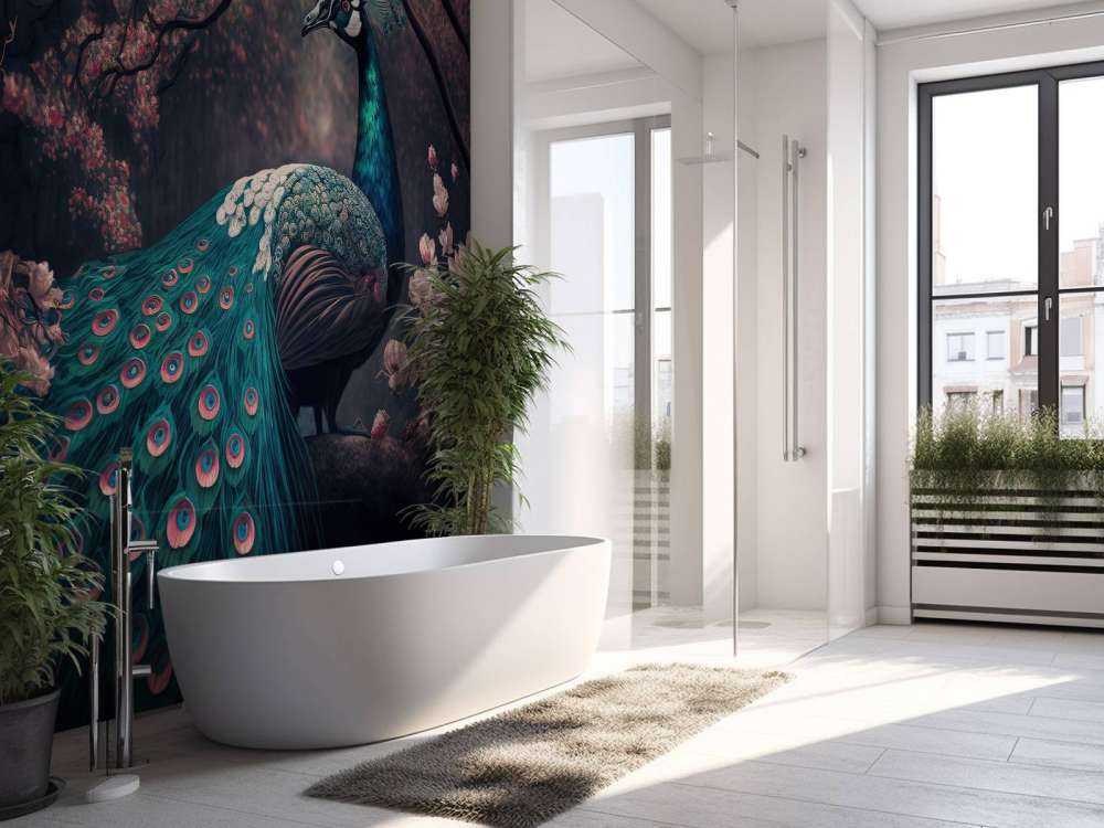 Peacock in Blossom Splendor