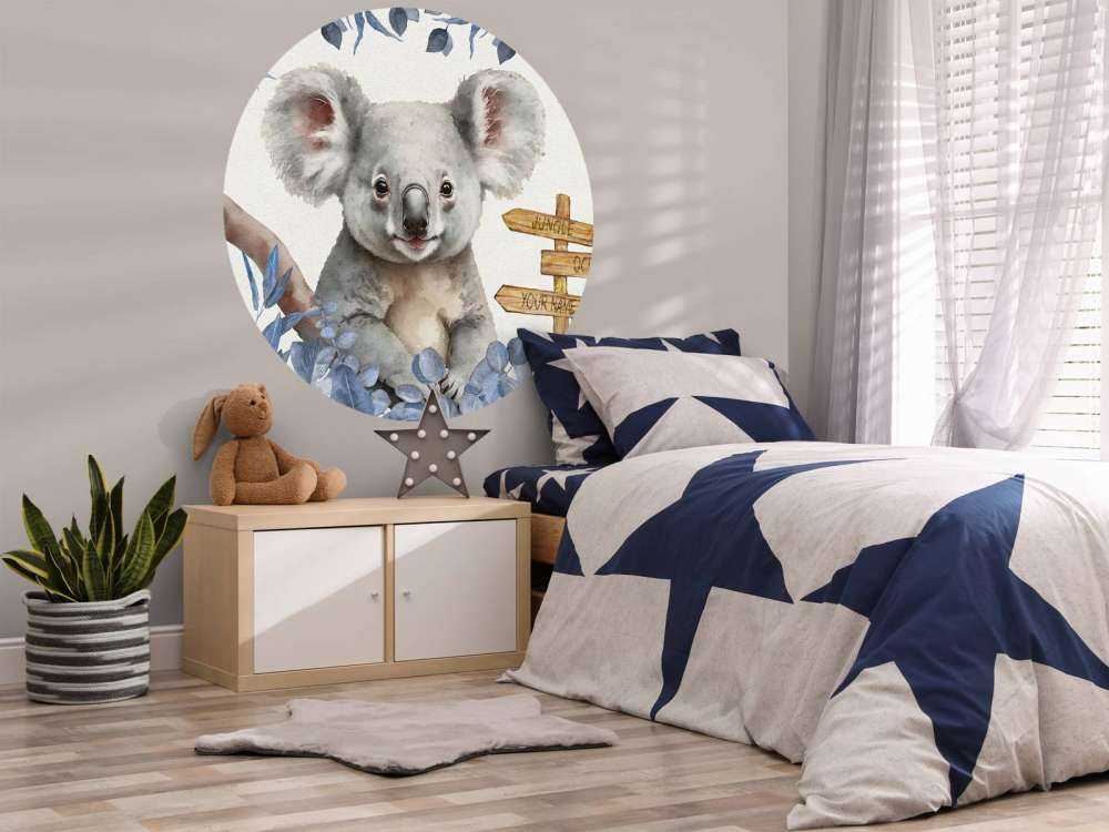 Baby koala in the jungle blue