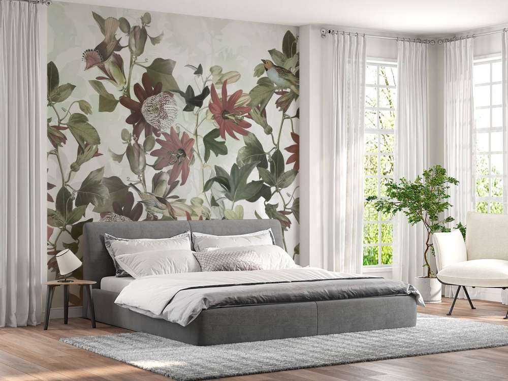 Seven Birds in Enchanted Foliage - Pastel Green