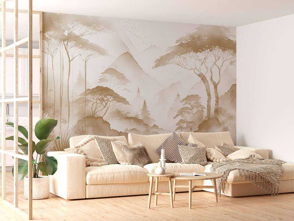 Mountain Lake in Misty Ink, taupe