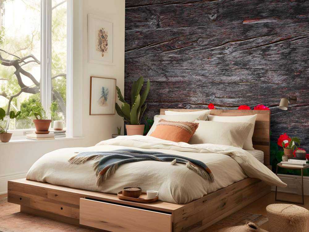 Weathered wood with flowers