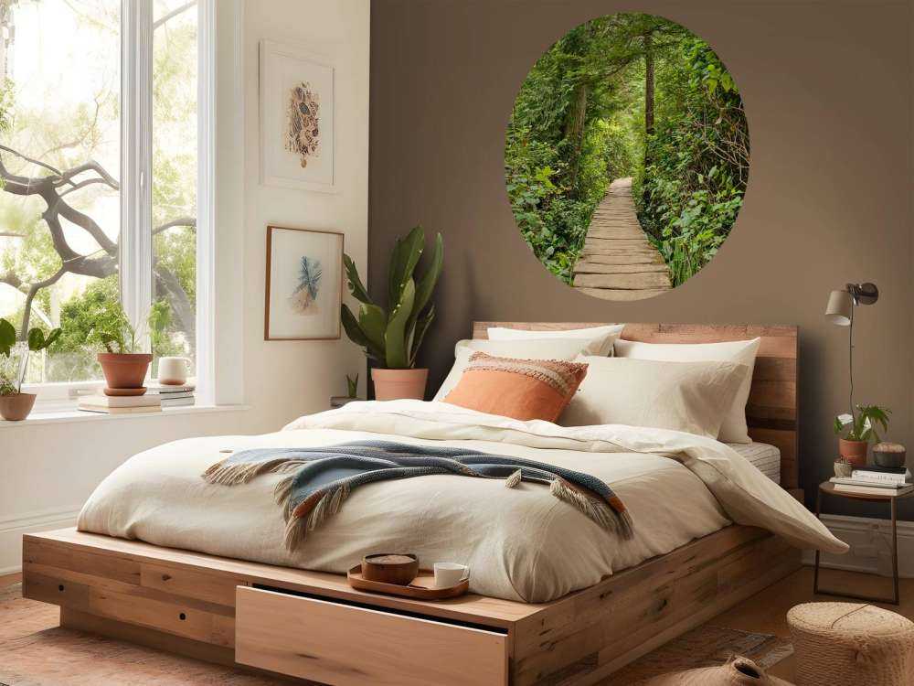 Wooden path through the green