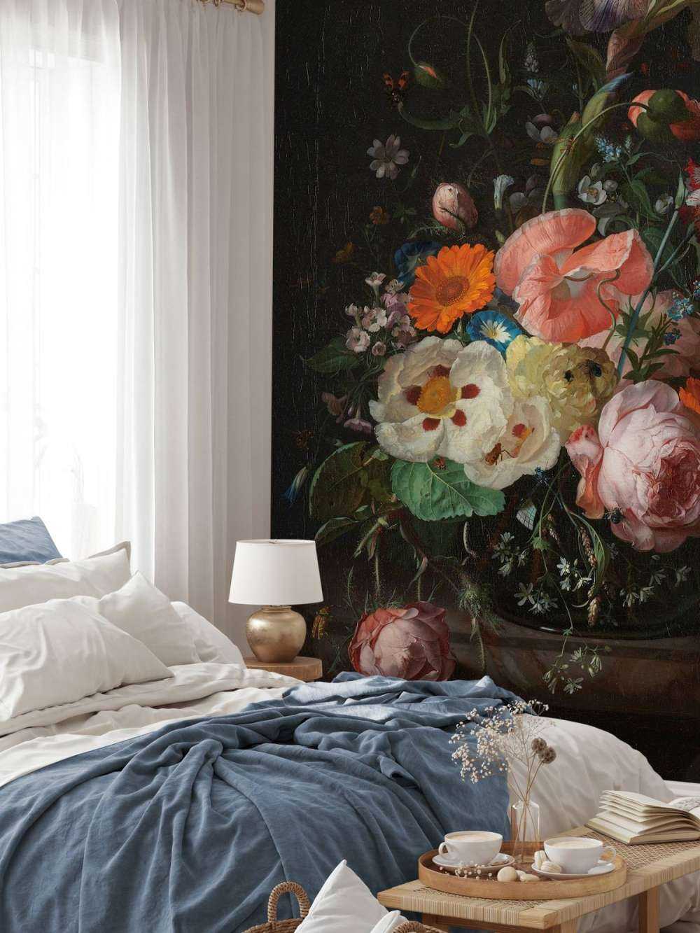 Still life with flowers on a marble tabletop