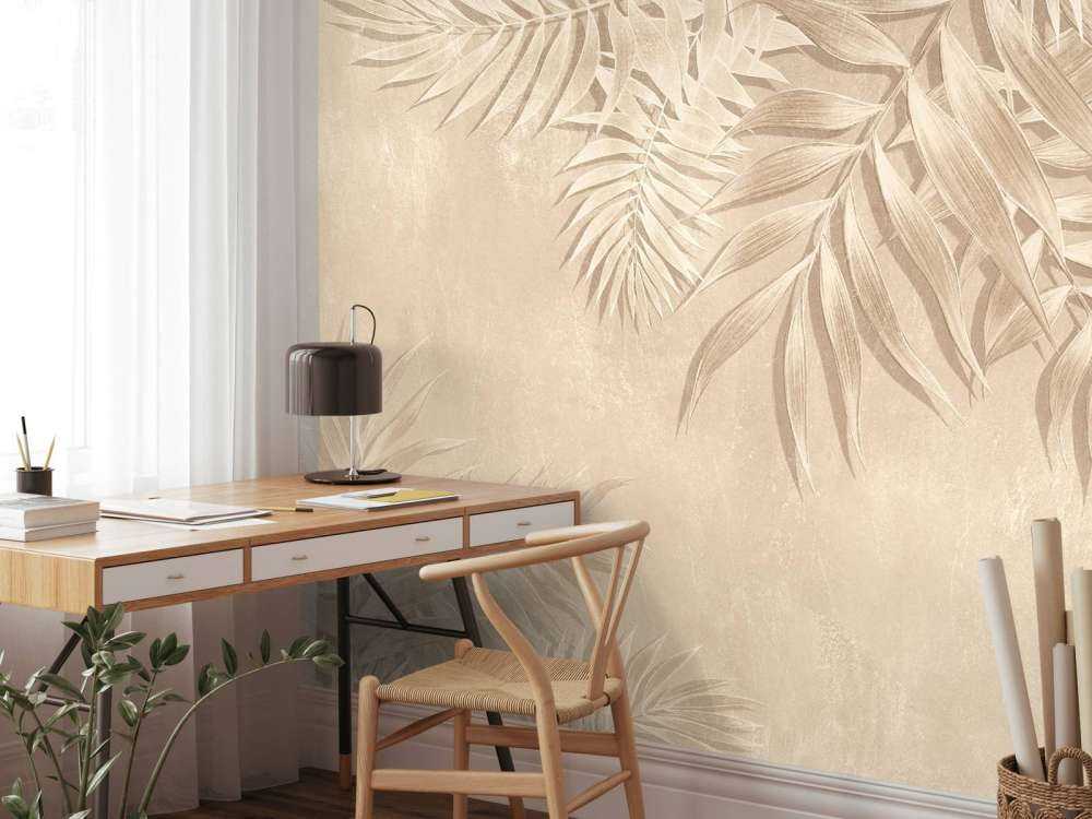 Textured palm leaves, beige