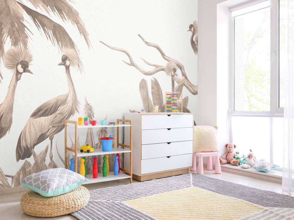 Jungle with cranes in Taupe