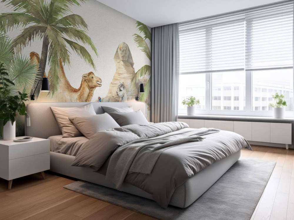 Camel and alpaca in the desert