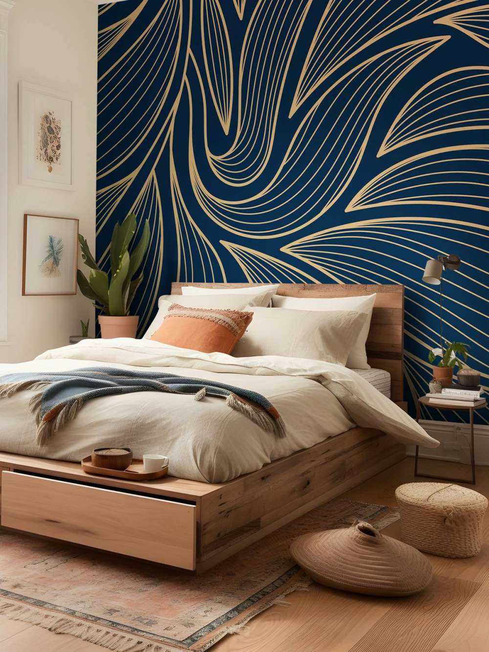 Art deco flowers blue