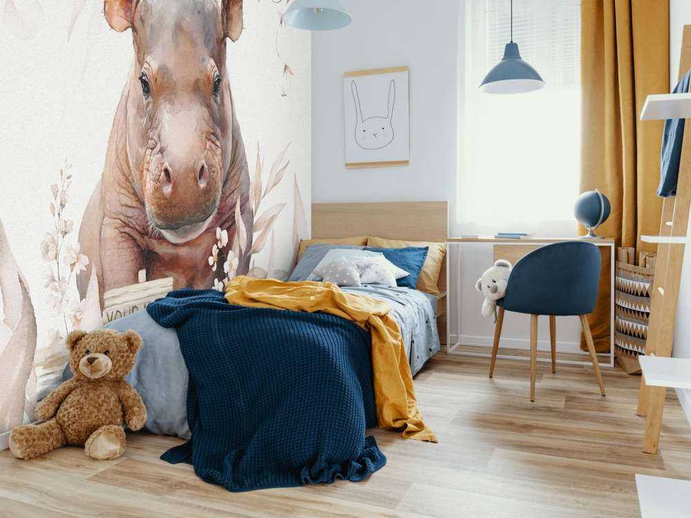 Baby hippo in the leaves taupe