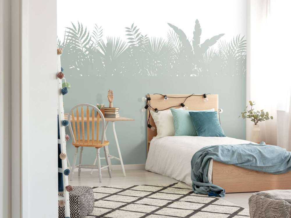 Silhouettes palm leaves, light green