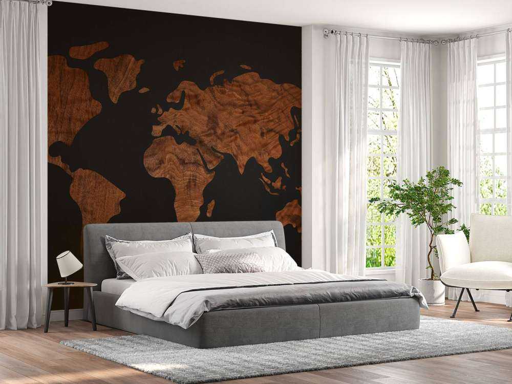 World map with wood veneer