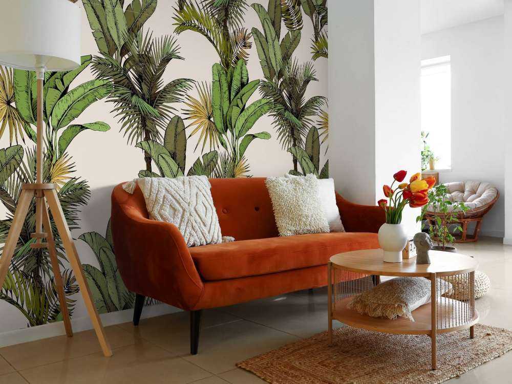 Tropical palm and banana leaves