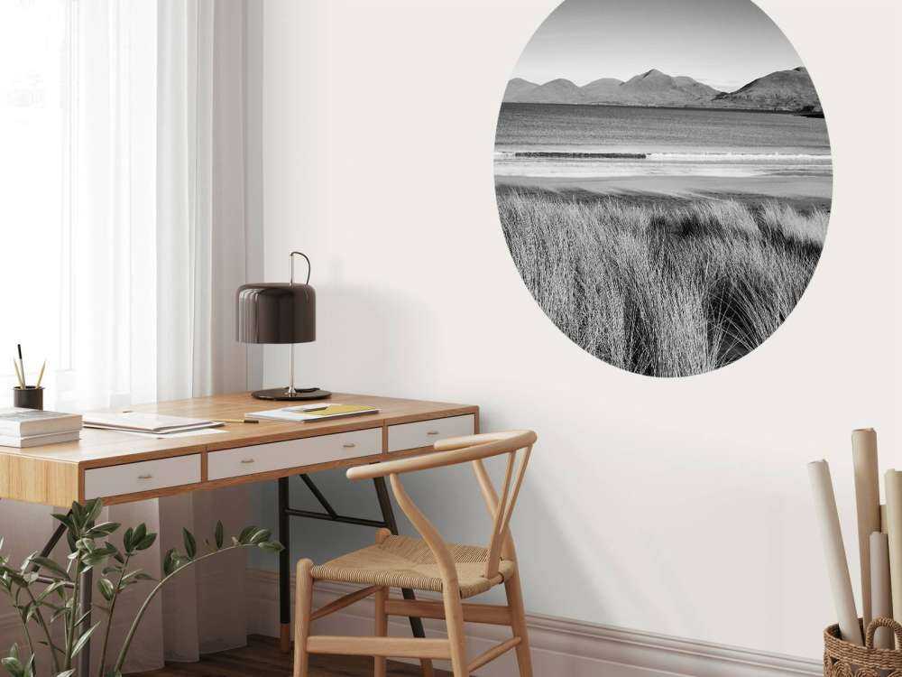 Marram grass, beach and mountains