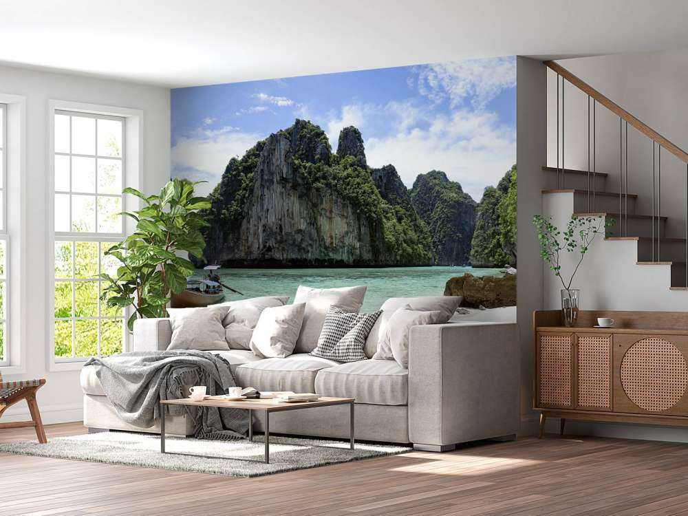 Long tail boat at island