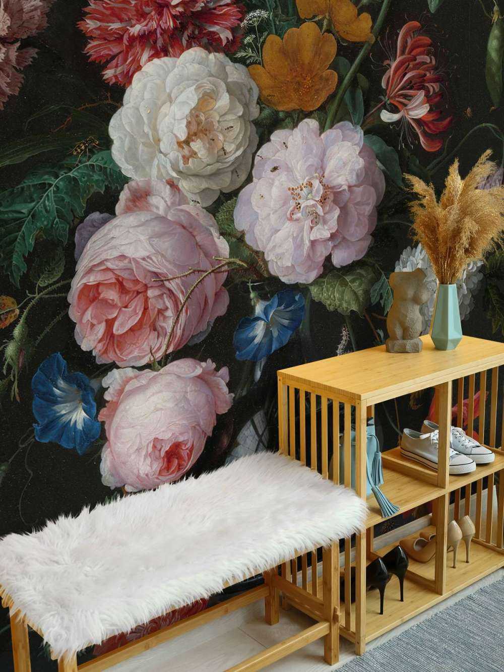 Still life with flowers in a glass vase