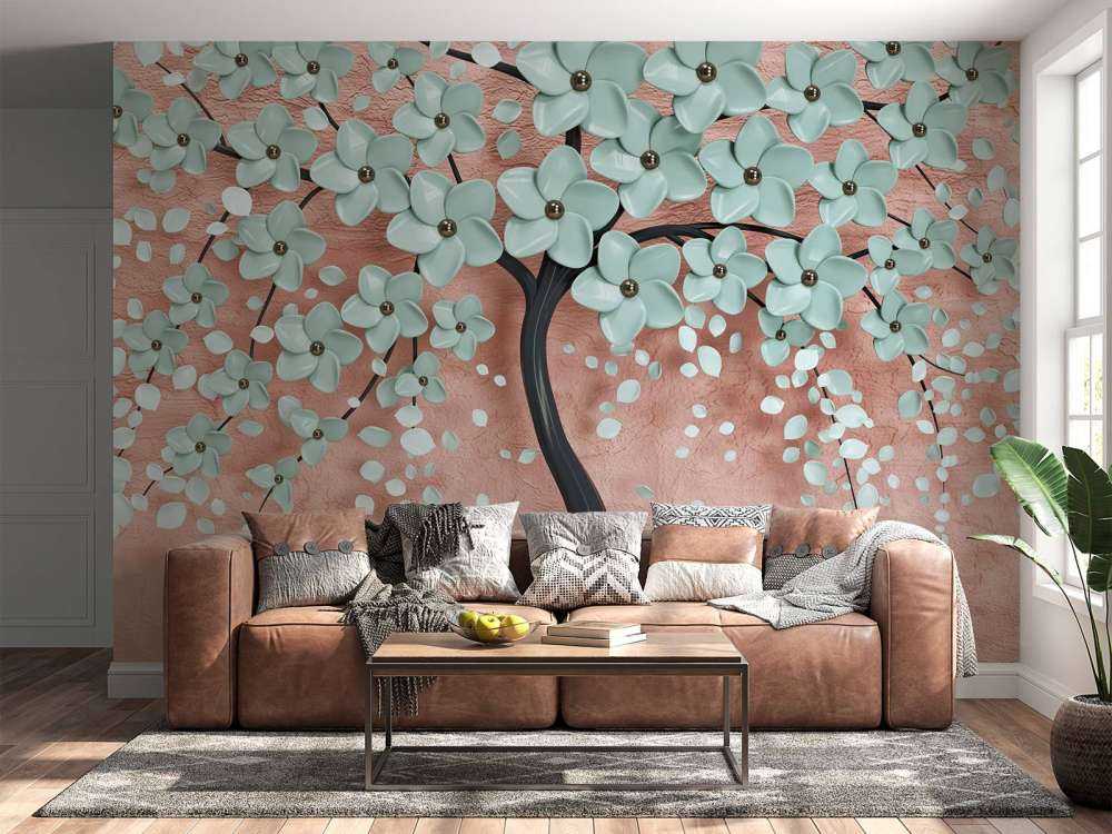 Black fantasy tree with mint flowers