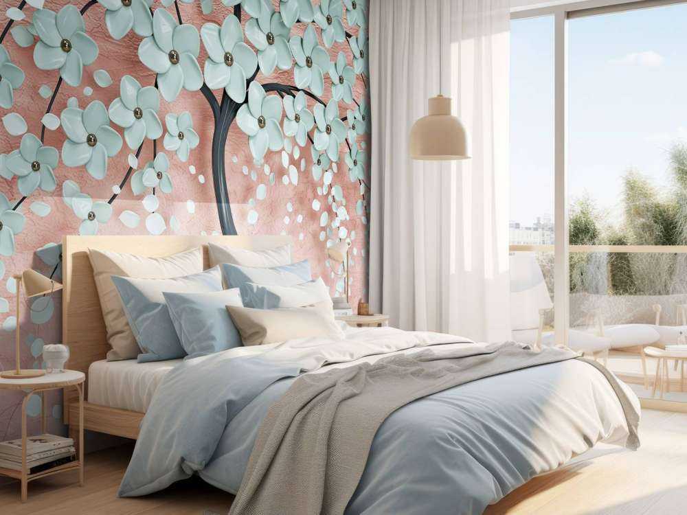 Black fantasy tree with mint flowers