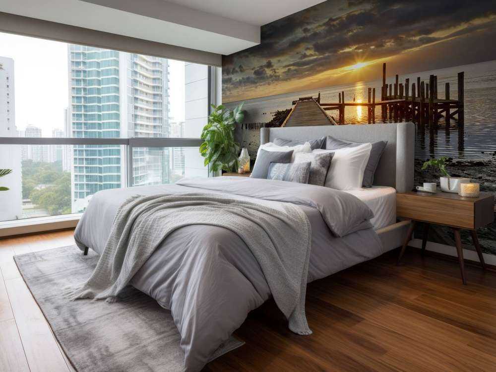 Wooden jetty with sunrise