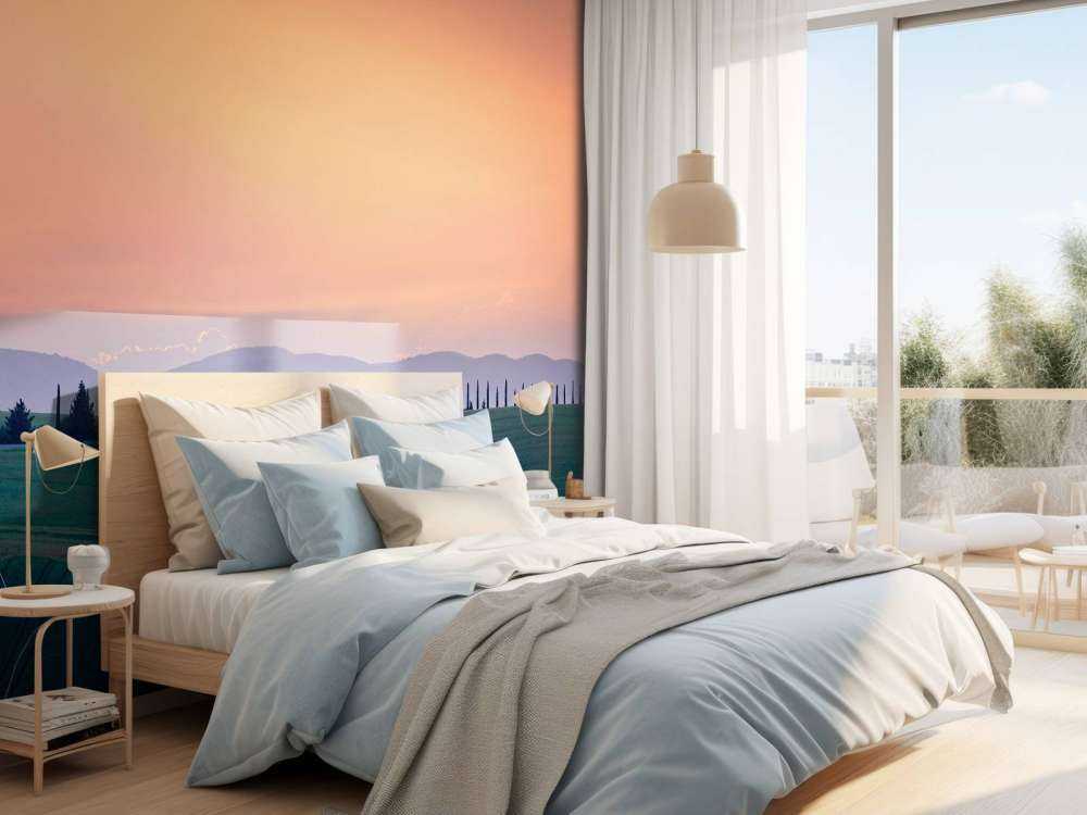 Italian landscape with orange sky