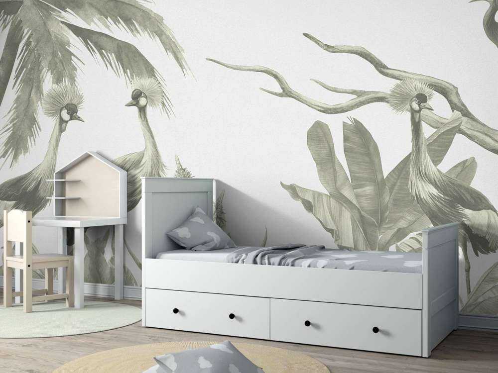 Jungle with cranes in green