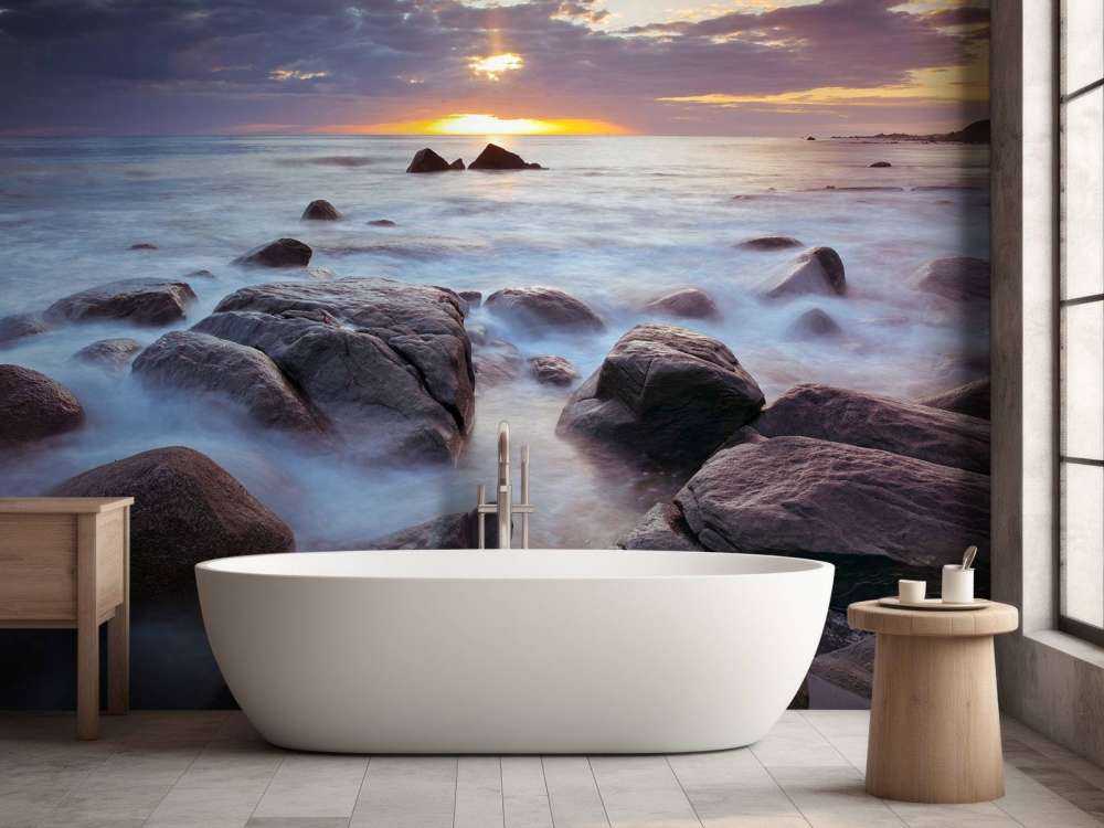 Sunset over a rocky coast