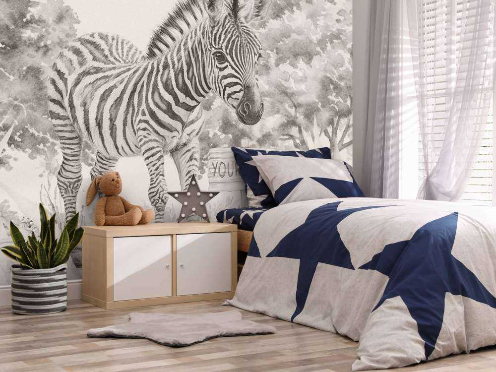 Young zebra in the nature beige