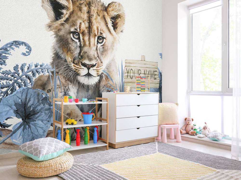 Young lion in the jungle blue