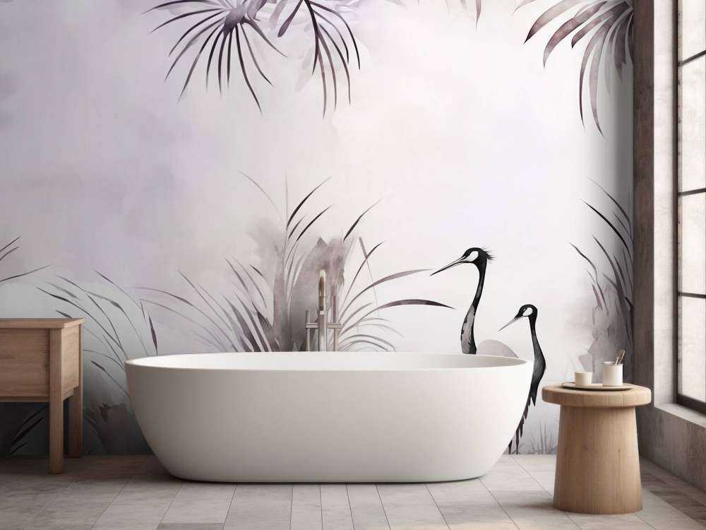 Cranes in a White Field