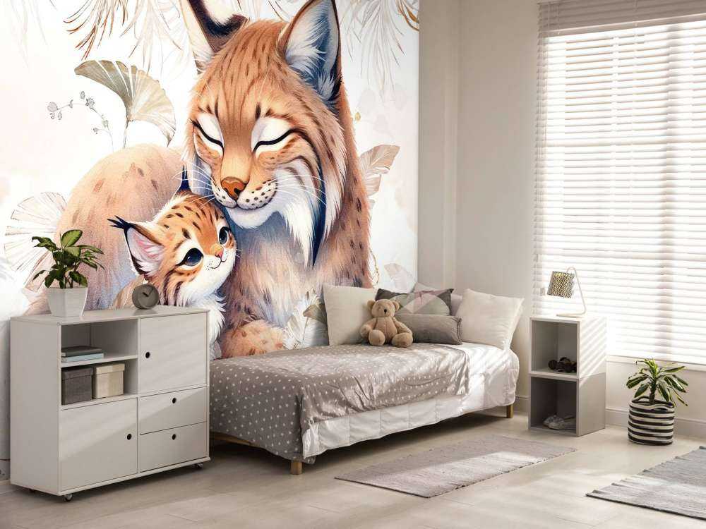 Loving lynx with young