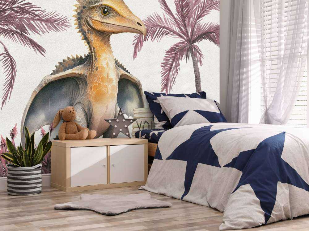 Baby pteranodon in the pink jungle