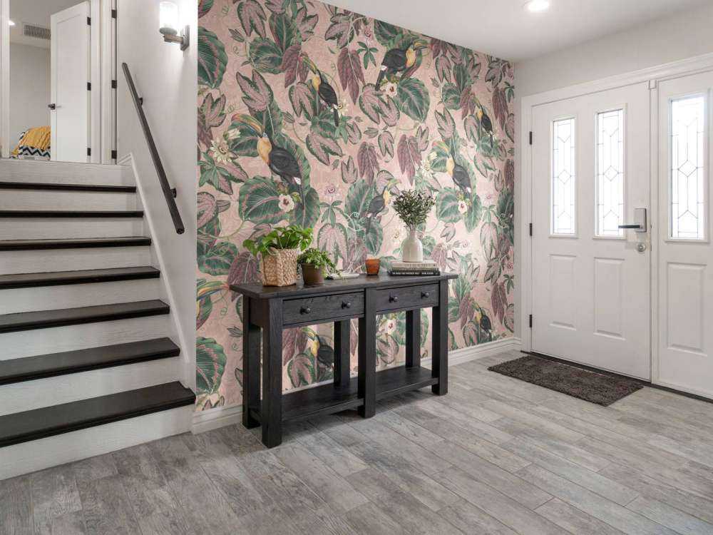 Tropical Jungle birds & toucans - pink