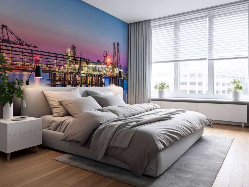 Haven van Antwerpen bij zonsondergang