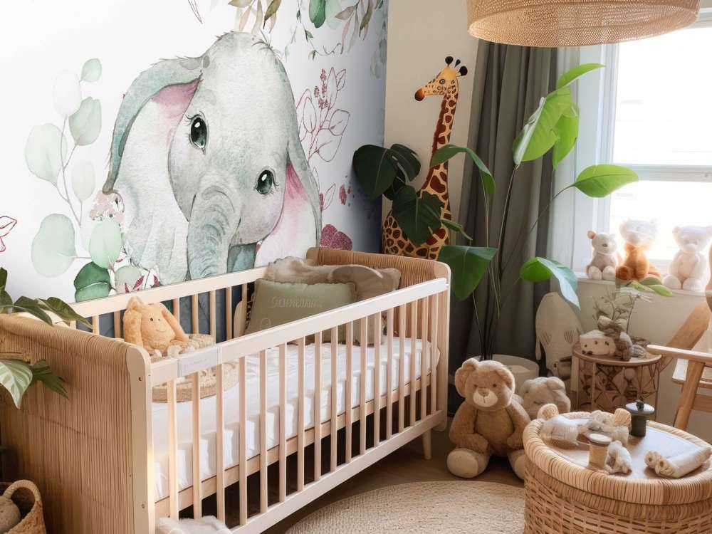 Elephant baby with mint and pink leaves