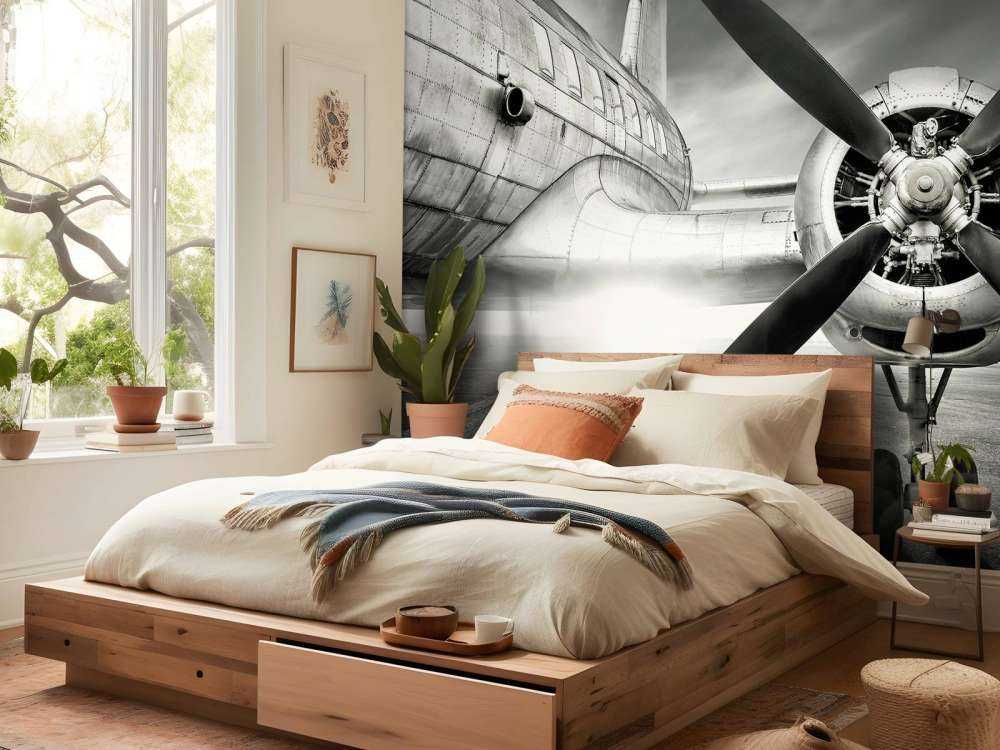 Vintage vliegtuig in zwart-wit