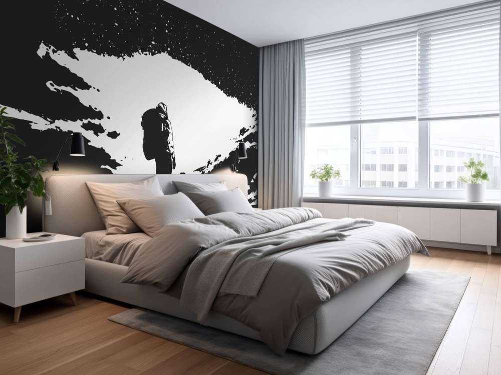 Reiziger met hond zwart-wit