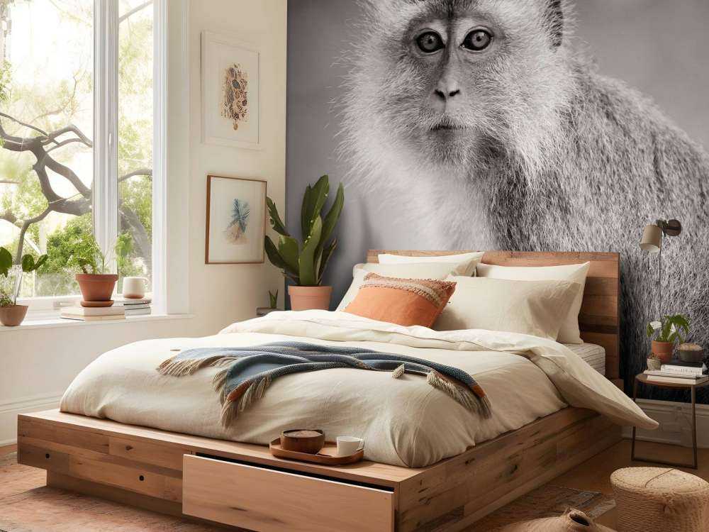 Schattig aapje in zwart-wit